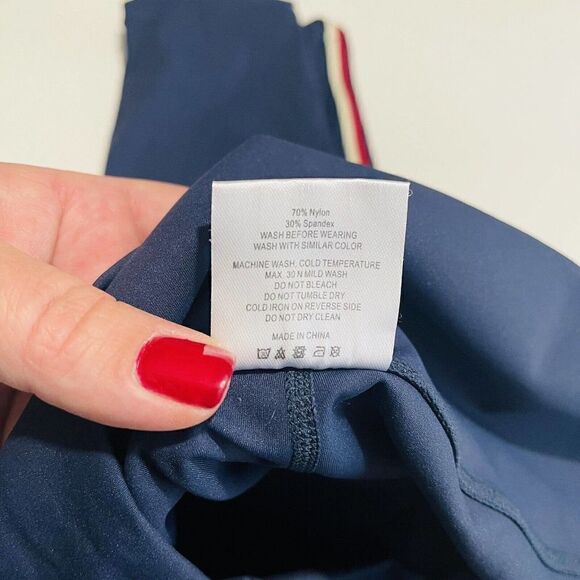 Zyia Active High Rise Activewear Leggings M NWOT Navy white red stripe - Picture 3 of 6